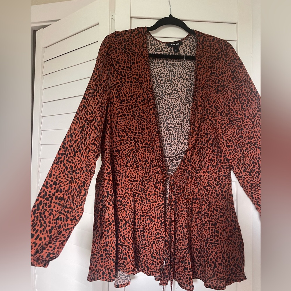 Torrid Red Long Sleeve Tie Front Blouse